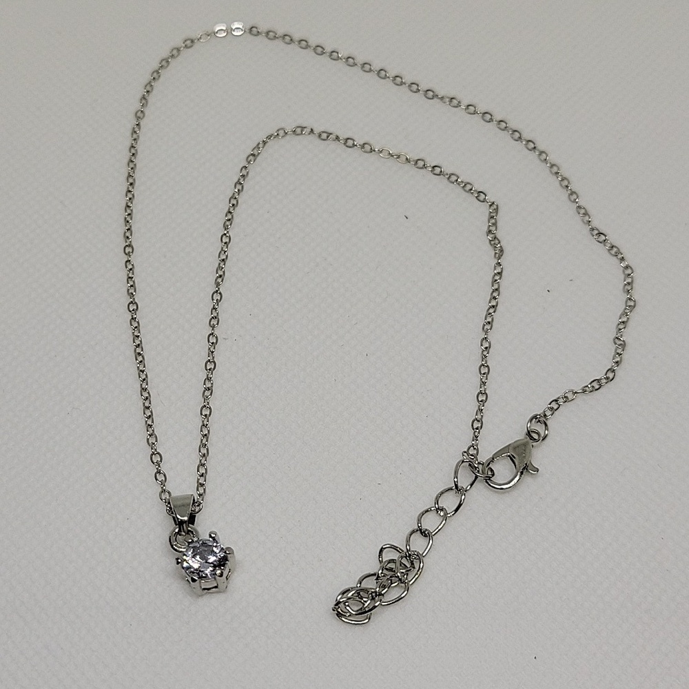 Diamond Faux Stud 0.33" Dia 18" × 2" Silver Tone Necklace